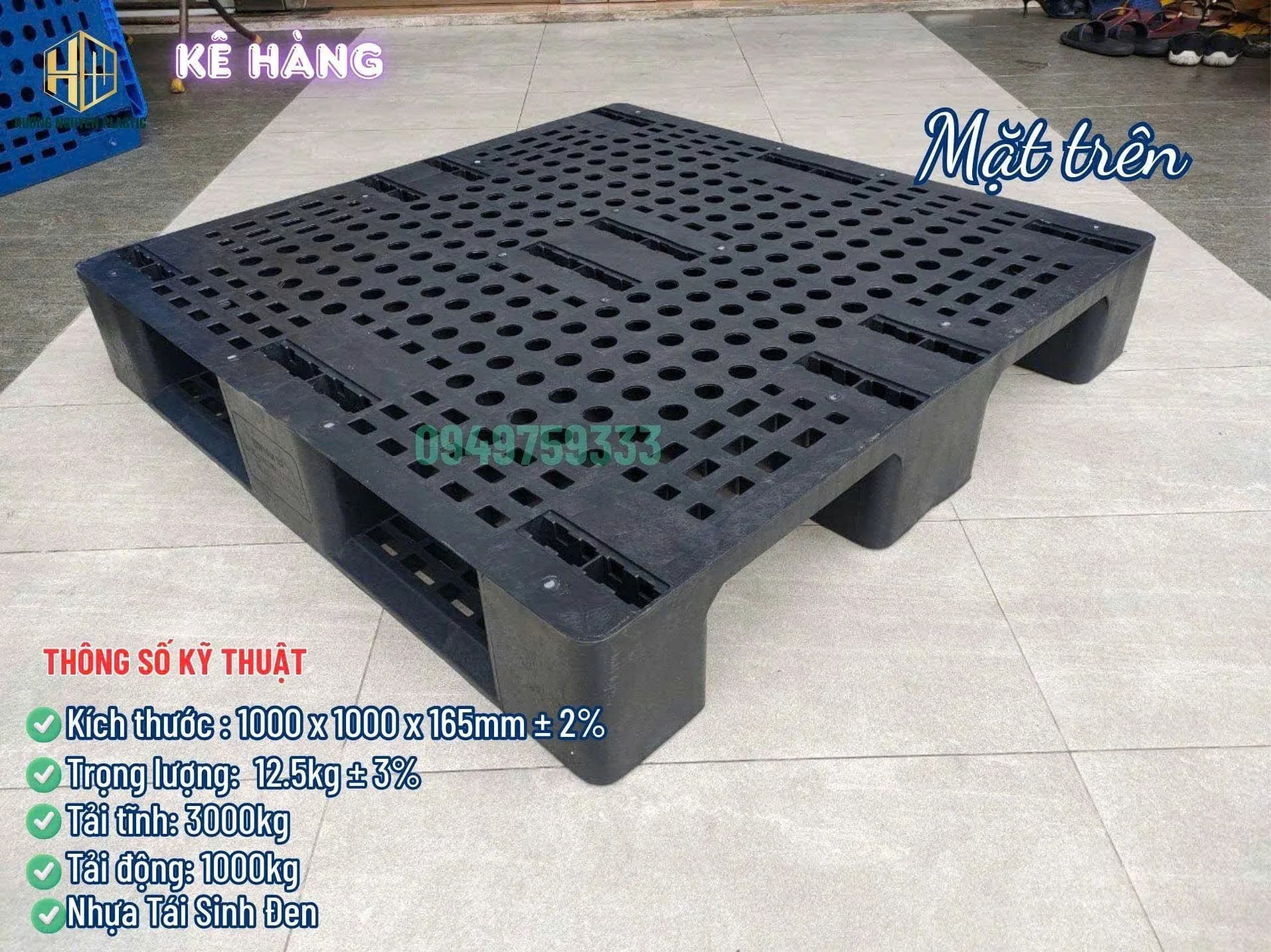 3-Leg Plastic Pallet with Grid Top-3