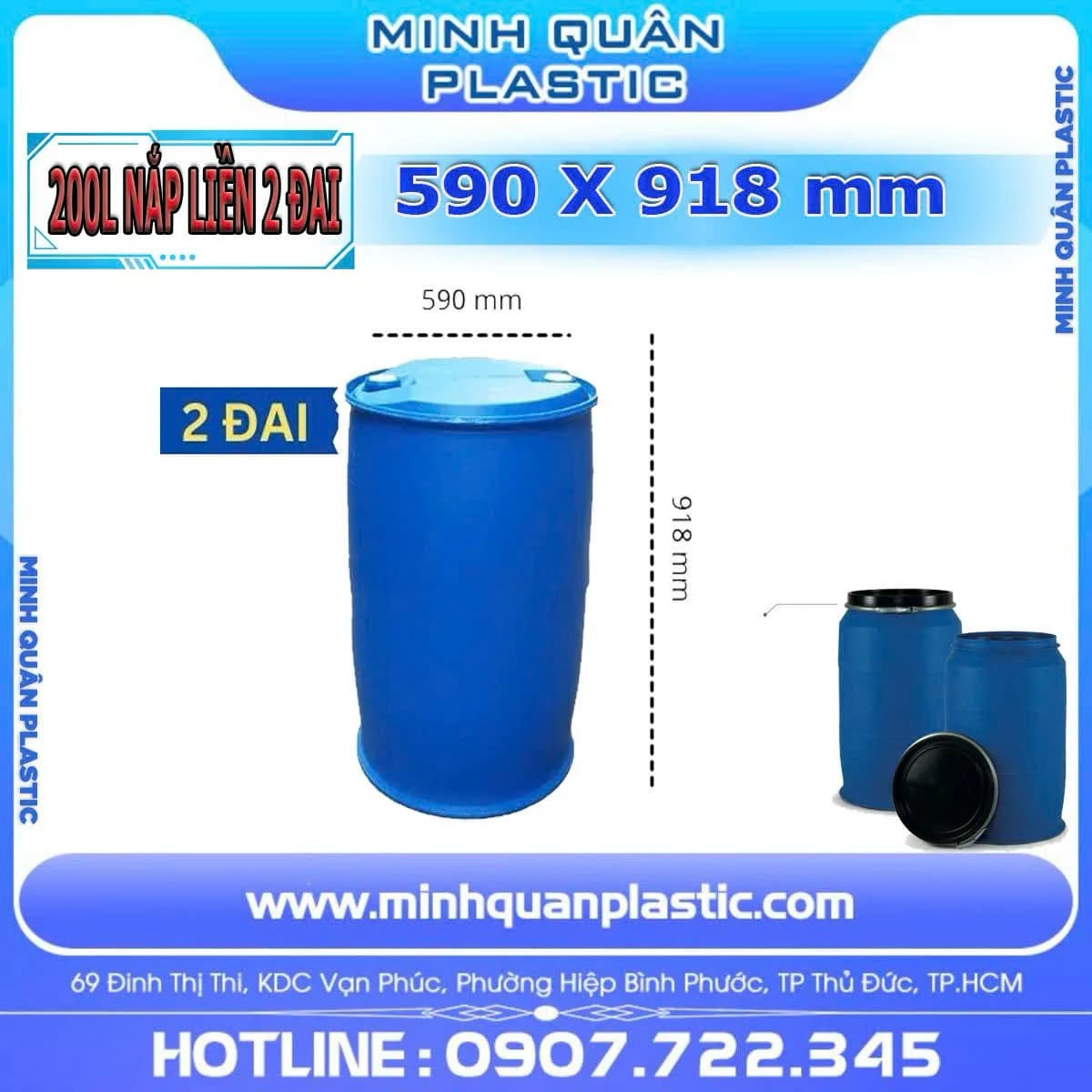 Thùng Phuy Nhựa 200L Nắp Liền-2