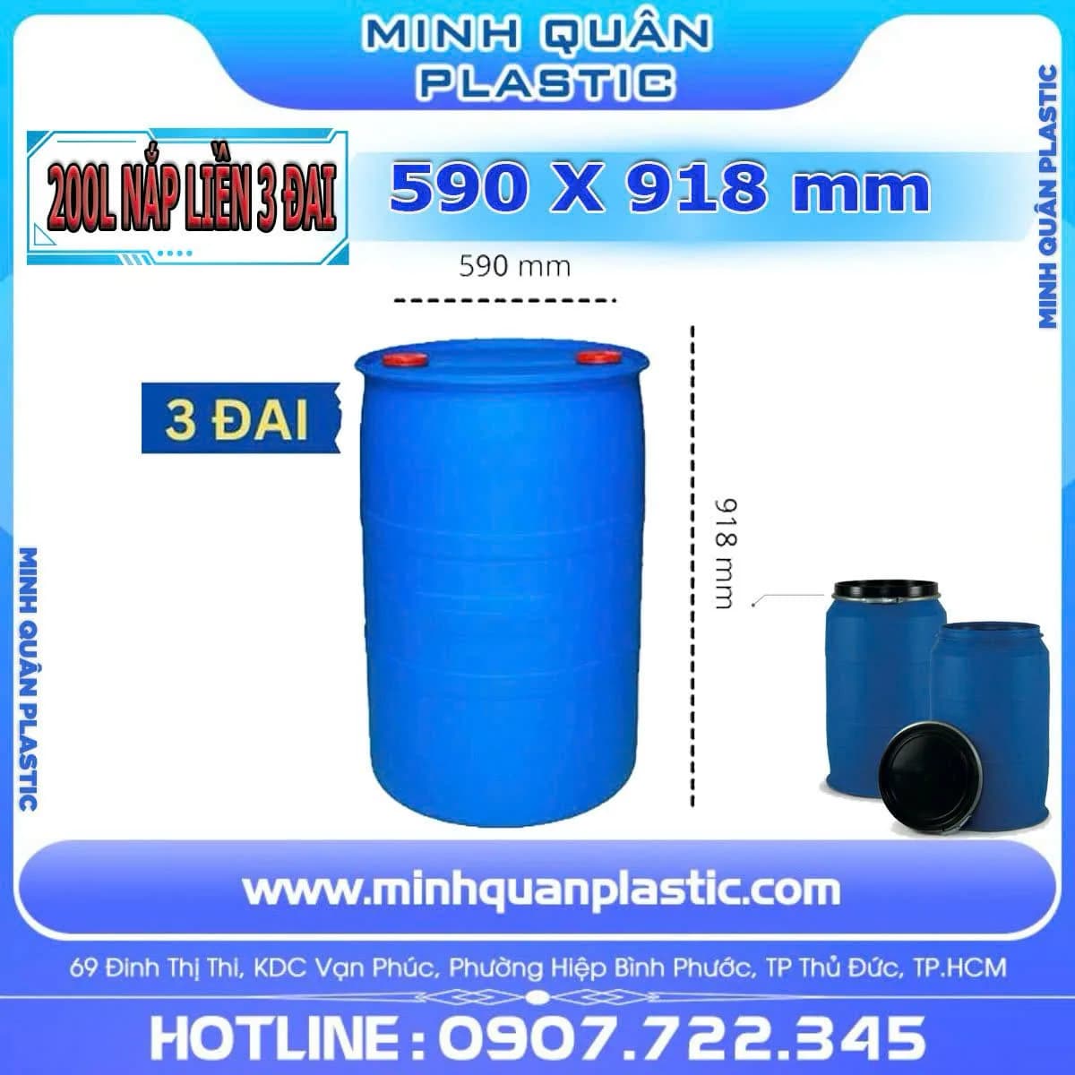 Thùng Phuy Nhựa 200L Nắp Liền-3
