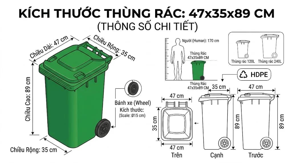 120-Liter Plastic Waste Bin with 2 Wheels-2