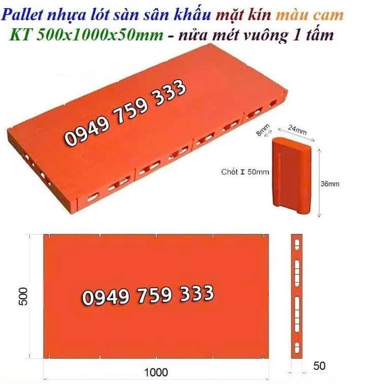 Pallet Nhựa Lót Sàn Không Chân Mặt Bít - Cam