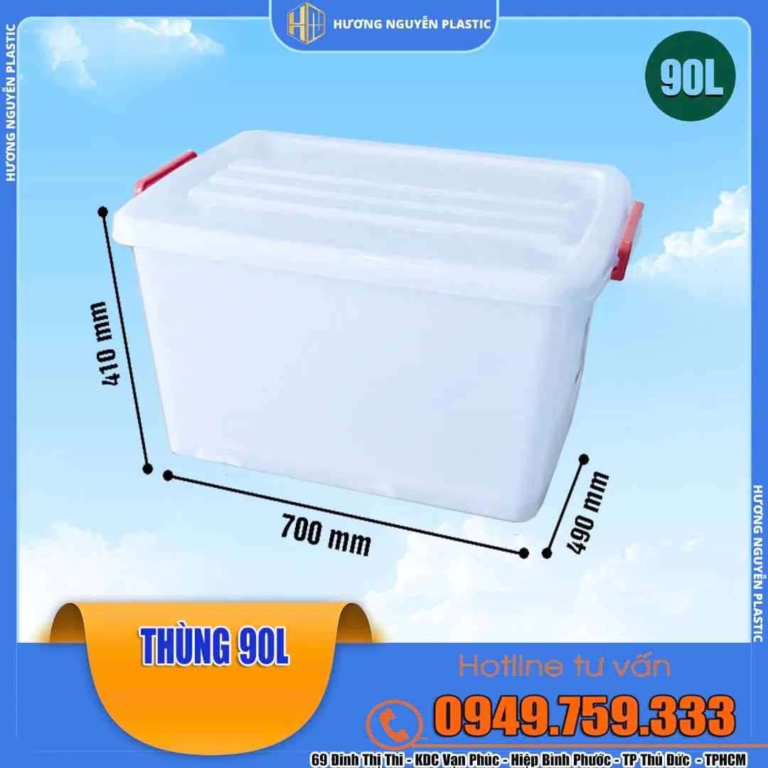 Thùng Nhựa Trong Có Nắp 90L-140L